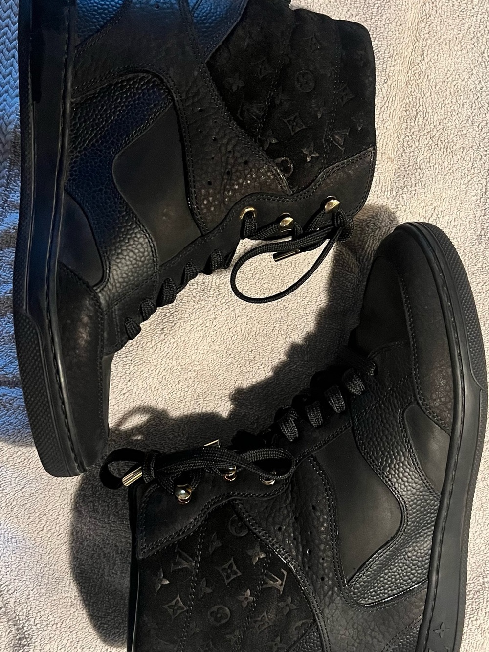 Louis Vuitton Millenium Wedge Sneakers Leather Embossed Suede Black Size 6 - Picture 6 of 7